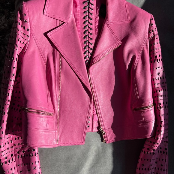 Versace Leather Biker Jacket Pink XS/38 - Picture 4 of 6